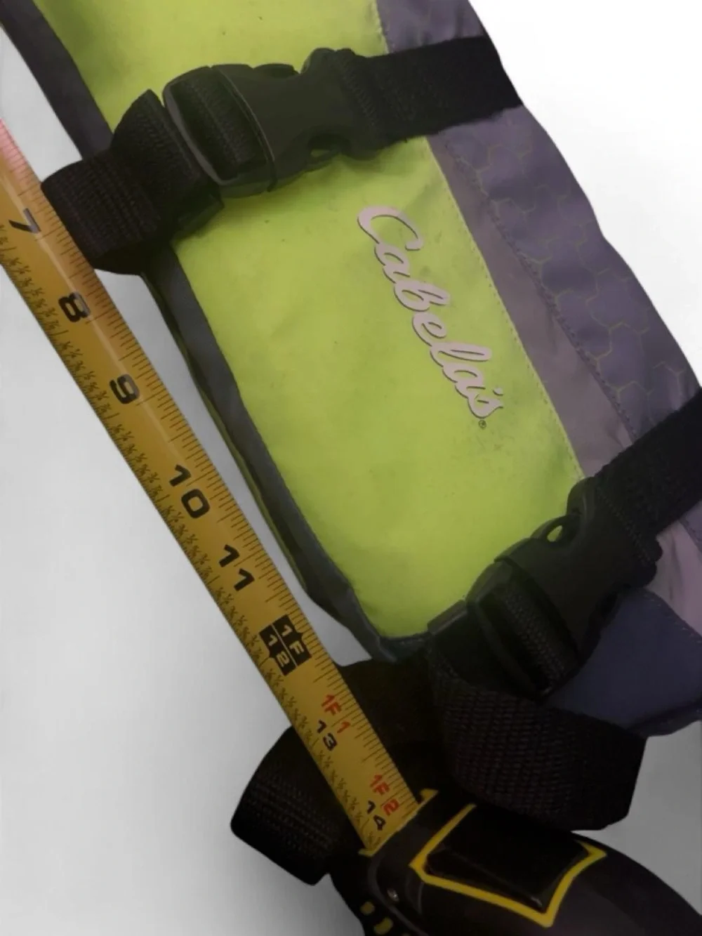 Cabela's Lime Green and Gray Dog Life Jacket with Black Straps